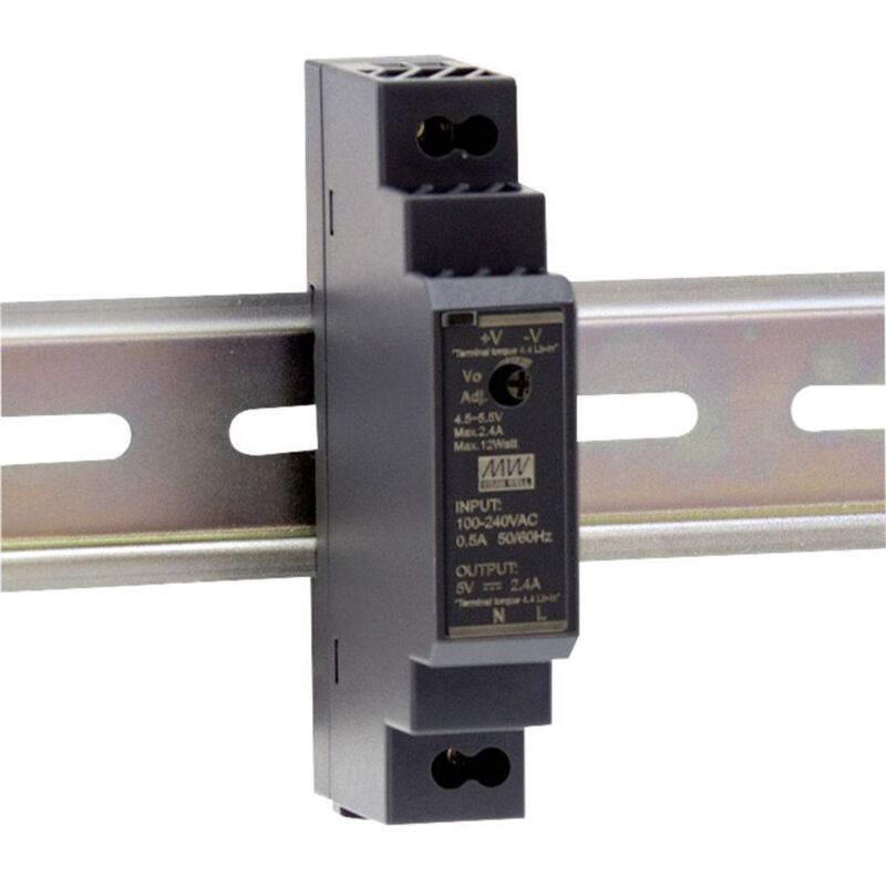 foto del prodotto mean well hdr 15 5 alimentatore per guida din 5 v dc 2.4 a 12 w num. uscite 1 x contenuto 1 pz.