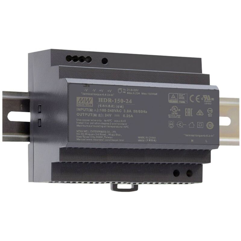 foto del prodotto mean well hdr 150 12 alimentatore per guida din 12 v dc 135.6 w num. uscite 1 x contenuto 1 pz.