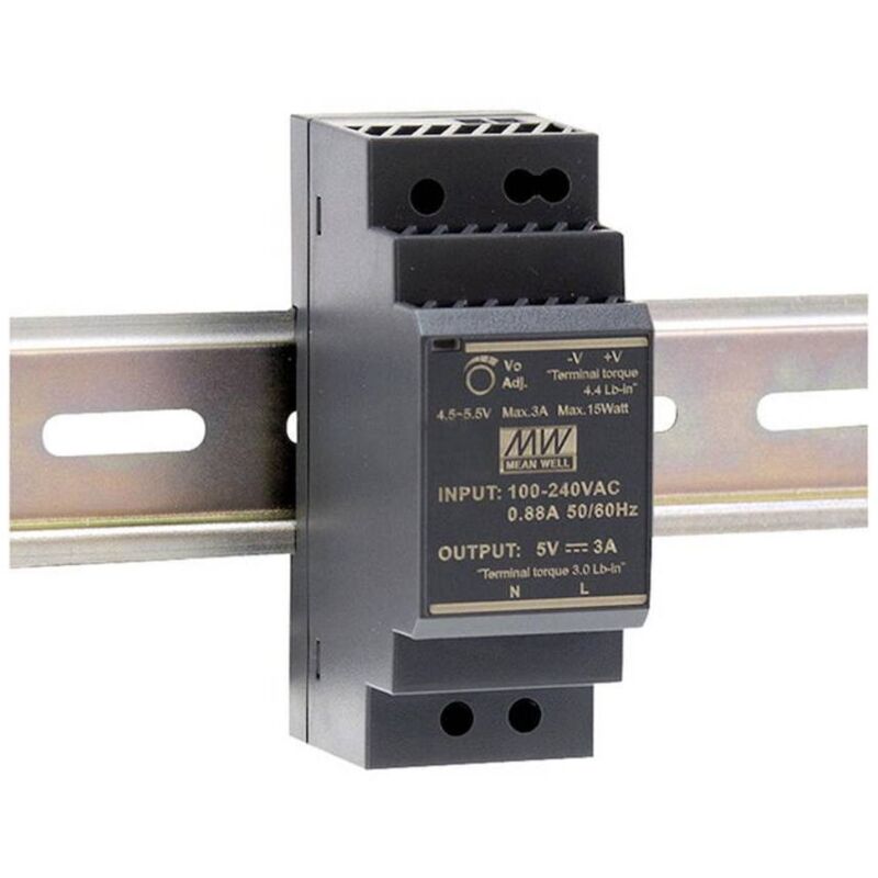 foto del prodotto mean well hdr 30 5 alimentatore per guida din 5 v dc 3 a 15 w num. uscite 1 x contenuto 1 pz.