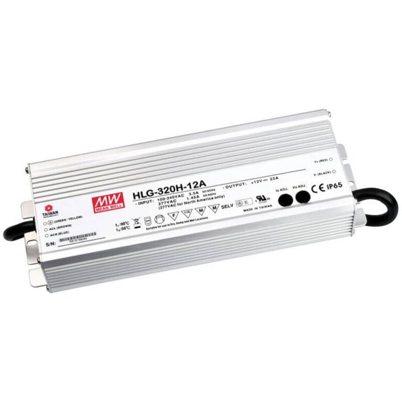 foto del prodotto mean well hlg 320h 12a driver per led, trasformatore per led tensione costante, corrente costante 264 w 22 a 12 v dc ci