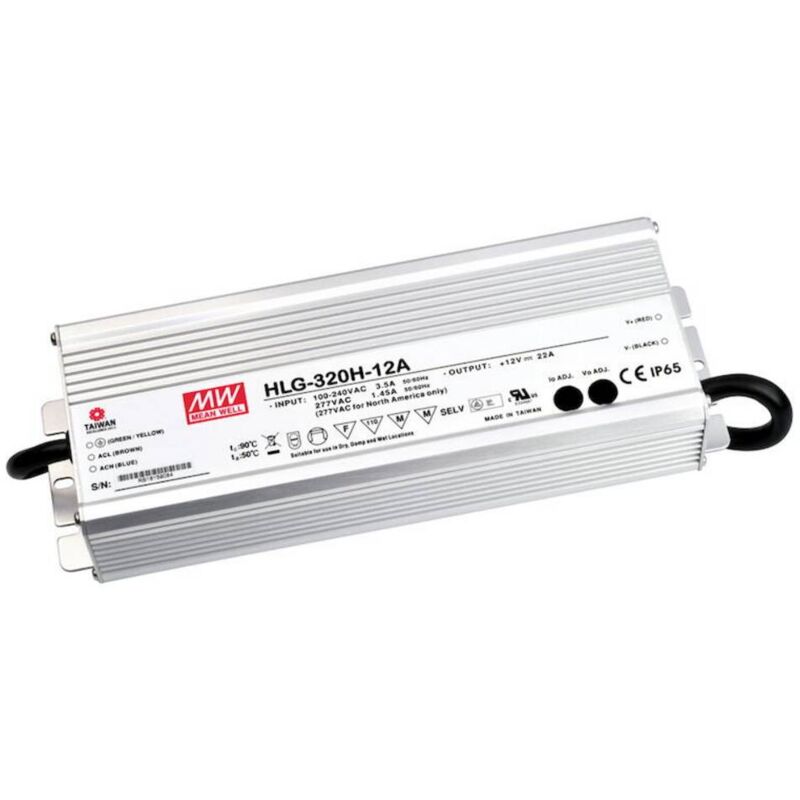foto del prodotto mean well hlg 320h 24a driver per led, trasformatore per led tensione costante, corrente costante 320 w 13.3 a 24 v dc