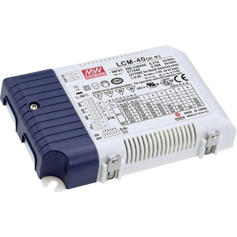 foto del prodotto mean well lcm 40 driver per led corrente costante 42 w 0.35 1.05 a 2 80 v dc circuito pfc, protezione sovraccarico,