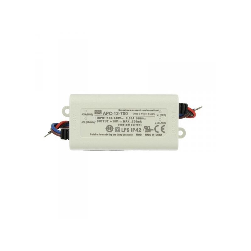immagine 0 del prodotto mean well led driver cc mw apc 12 700 trasformatore 700ma 9v 18v dc 12w corrente costante ip42