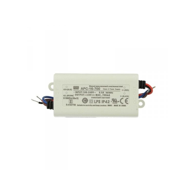 foto del prodotto mean well led driver cc mw apc 16 700 trasformatore 700ma 9v 24v dc 16w corrente costante ip42