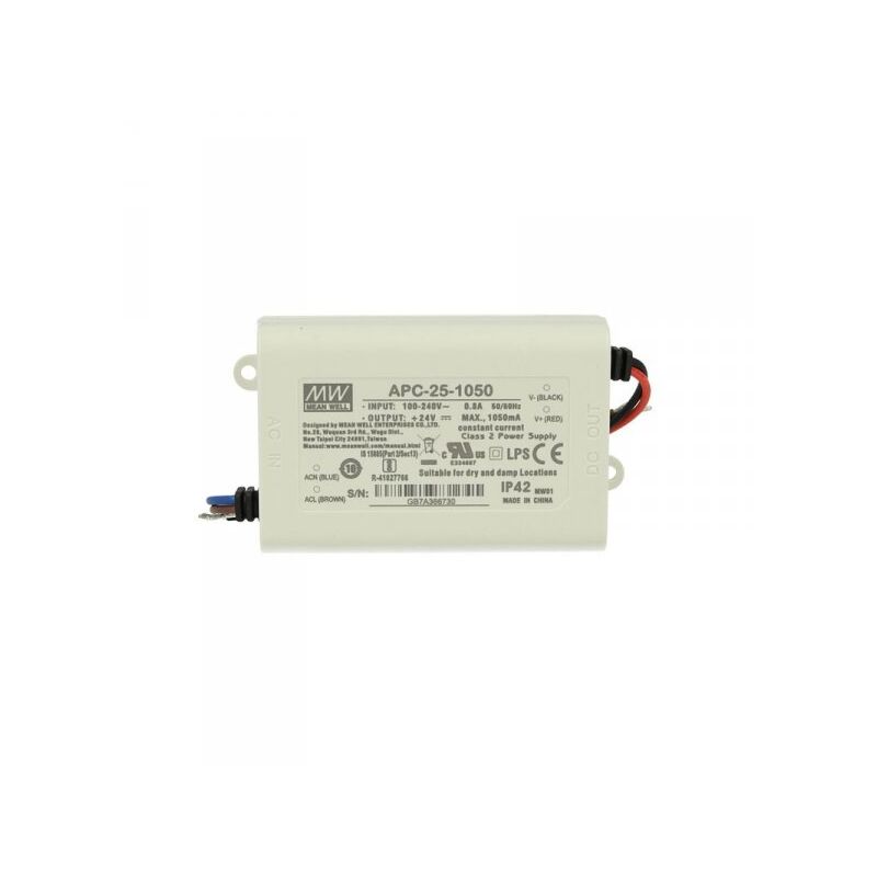foto del prodotto mean well led driver cc mw apc 25 1050 trasformatore 1050ma 9v 24v dc 25w corrente costante ip42