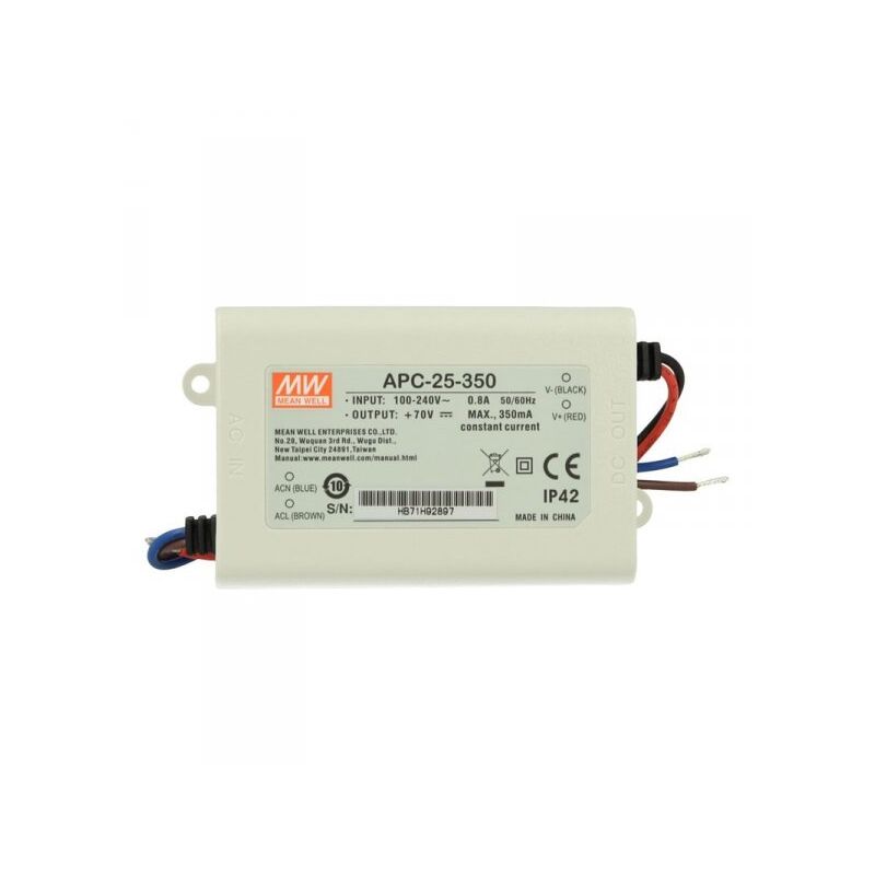 foto del prodotto mean well led driver cc mw apc 25 350 trasformatore 350ma 25v 70v dc 25w corrente costante ip42
