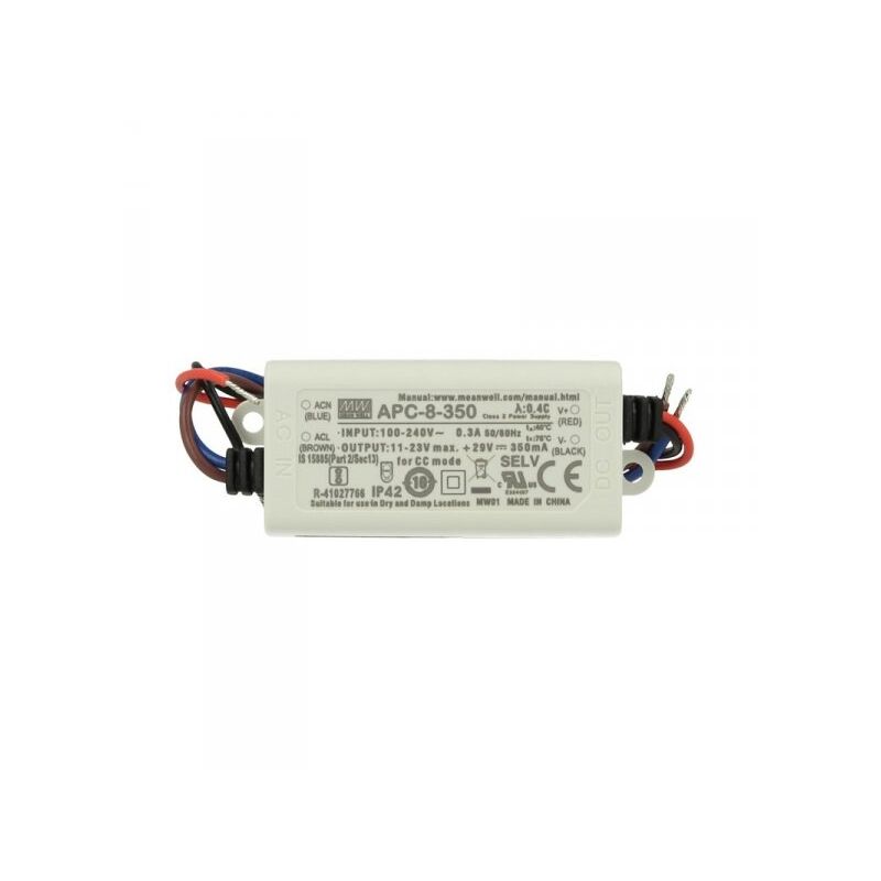 foto del prodotto mean well led driver cc mw apc 8 350 trasformatore 350ma 11v 23v dc 8w corrente costante ip42
