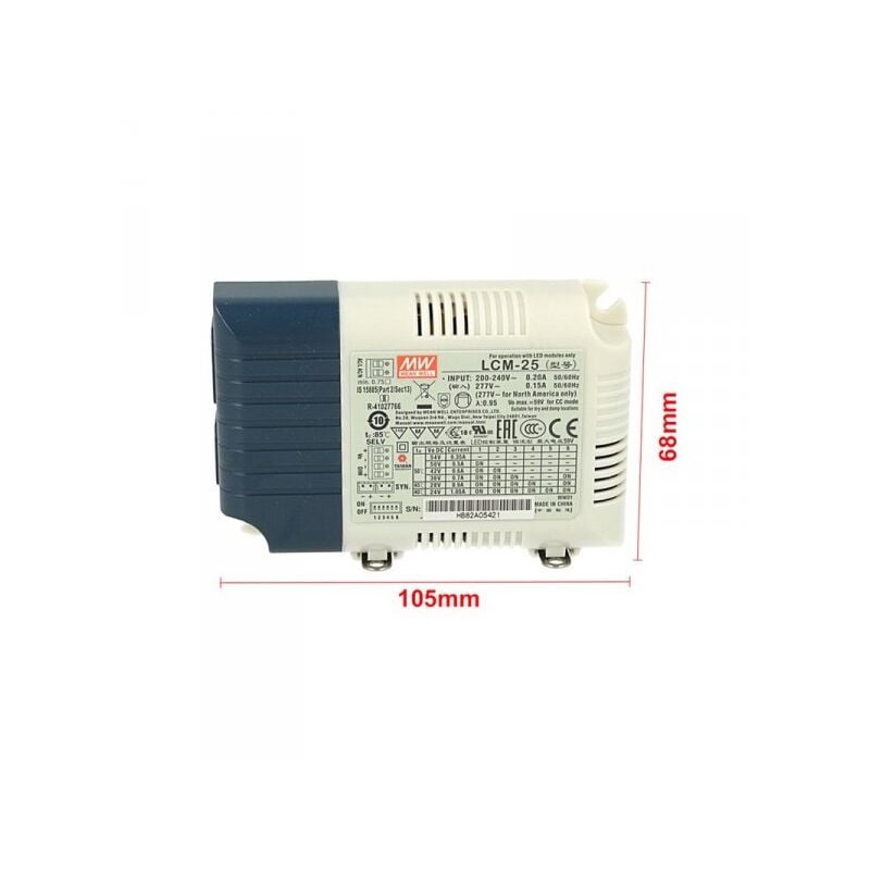 foto del prodotto mean well led driver cc mw lcm 25 dimmerabile 0 10v 10v pwm corrente costante modulare 350 500 600 700 900 1050ma
