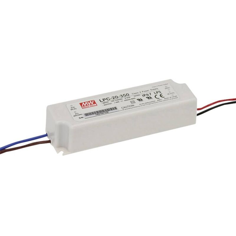foto del prodotto mean well lpc 20 350 driver per led corrente costante 16.8 w 0.35 a 9 48 v dc non dimmerabile, protezione sovraccaric