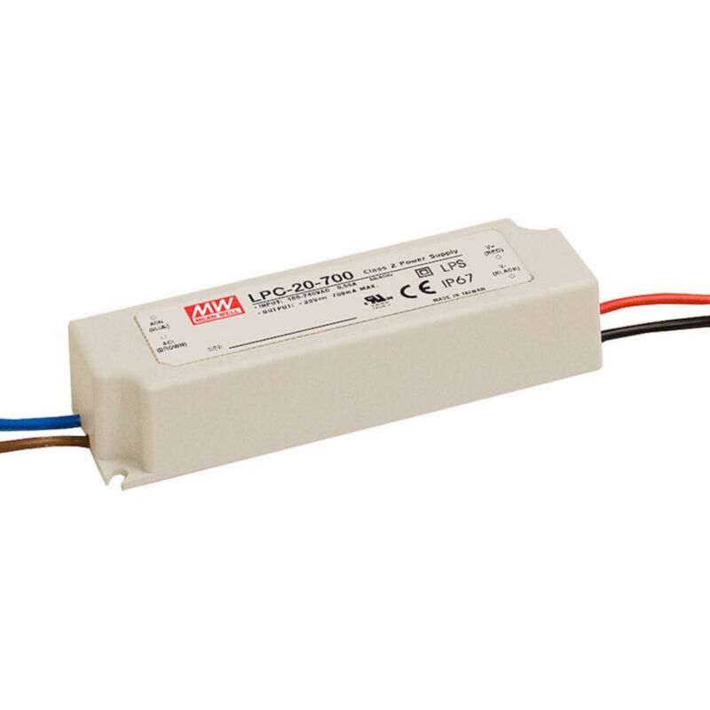 foto del prodotto mean well lpc 20 700 driver per led corrente costante 21 w 0.7 a 9 30 v dc non dimmerabile, protezione sovraccarico 1