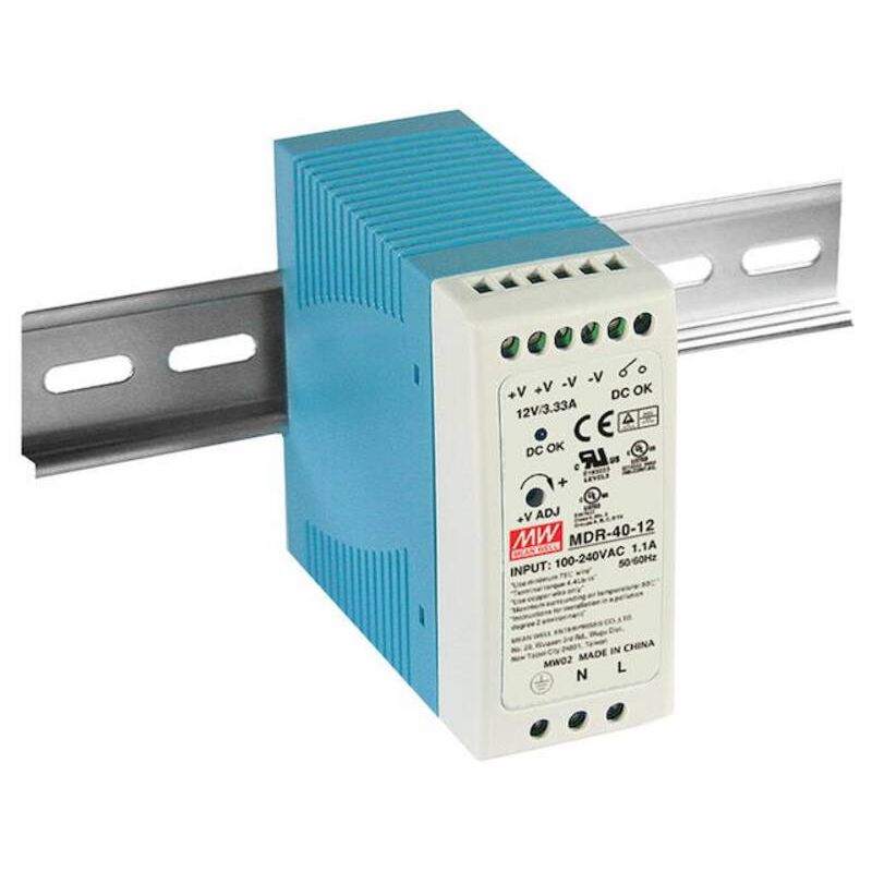 foto del prodotto mean well mdr 40 12 alimentatore per guida din 12 v dc 3.33 a 40 w num. uscite 1 x contenuto 1 pz.