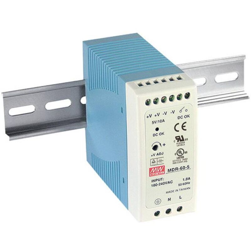 foto del prodotto mean well mdr 60 12 alimentatore per guida din 12 v dc 5 a 60 w num. uscite 1 x contenuto 1 pz.