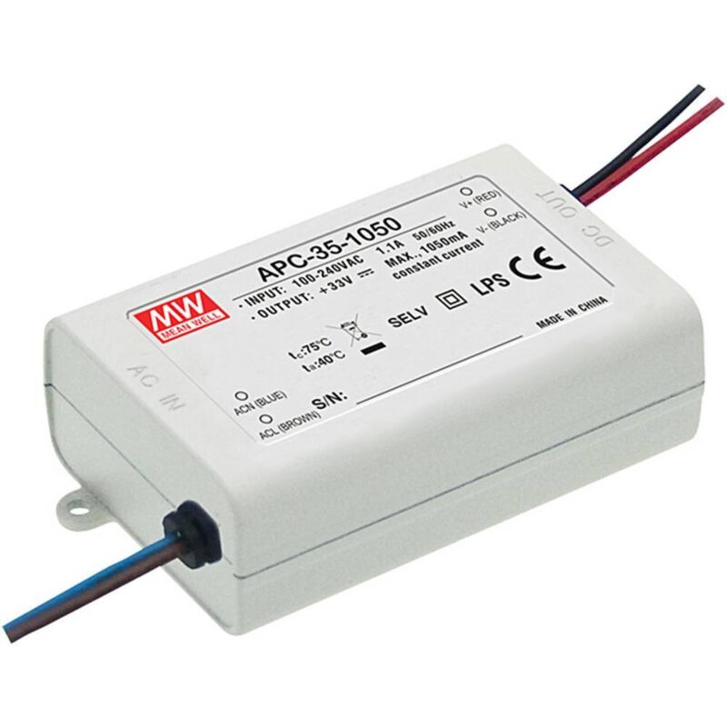 foto del prodotto mean well mw apc 35 500 driver per led corrente costante 35 w 0.5 a 25 70 v dc non dimmerabile, protezione sovraccari