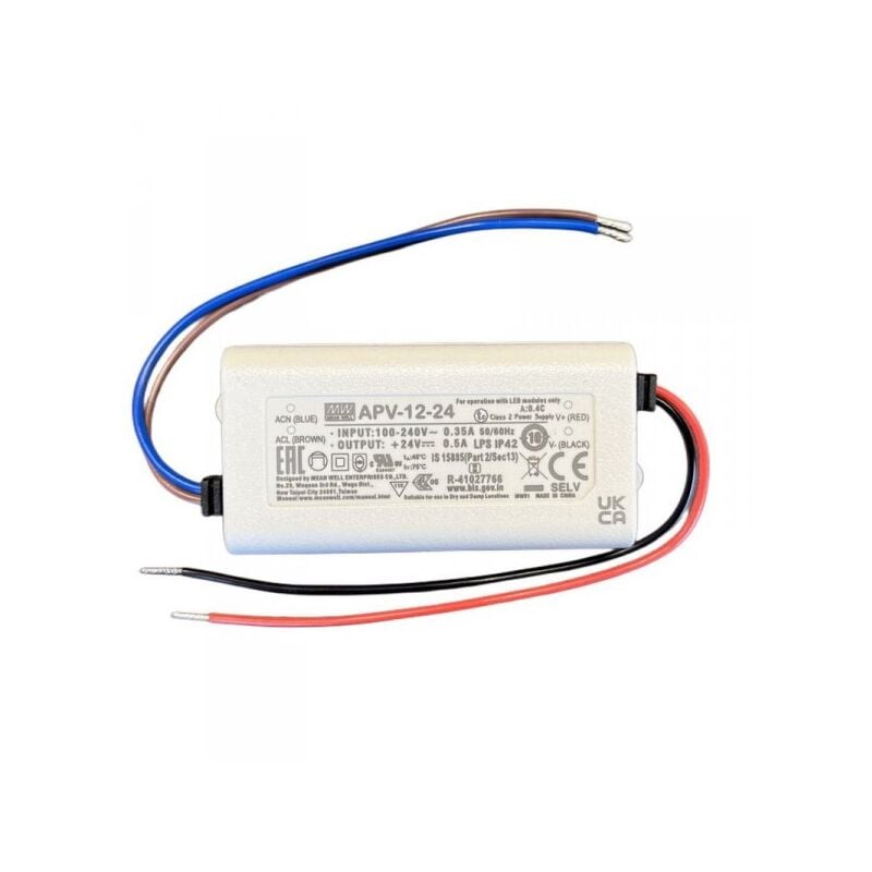 foto del prodotto mean well mw apv 12 24 alimentatore 12w 24v 0,5a ip30 input 220v e 110v