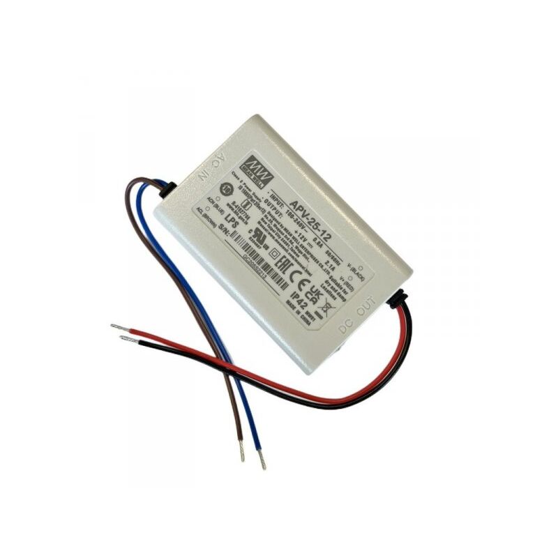 foto del prodotto mean well mw apv 25 12 alimentatore 25w 12v 2,1a ip30 input 220v e 110v