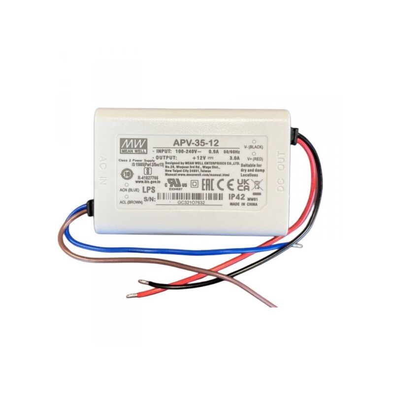 foto del prodotto mean well mw apv 35 12 alimentatore 35w 12v 3a ip30 input 220v e 110v