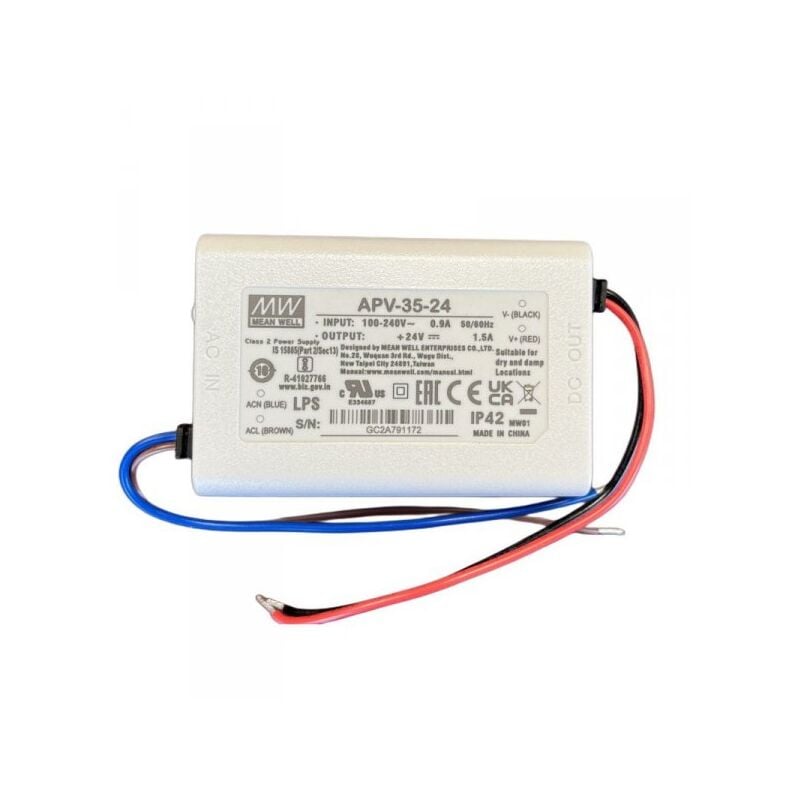 foto del prodotto mean well mw apv 35 24 alimentatore 35w 24v 1,5a ip30 input 220v e 110v