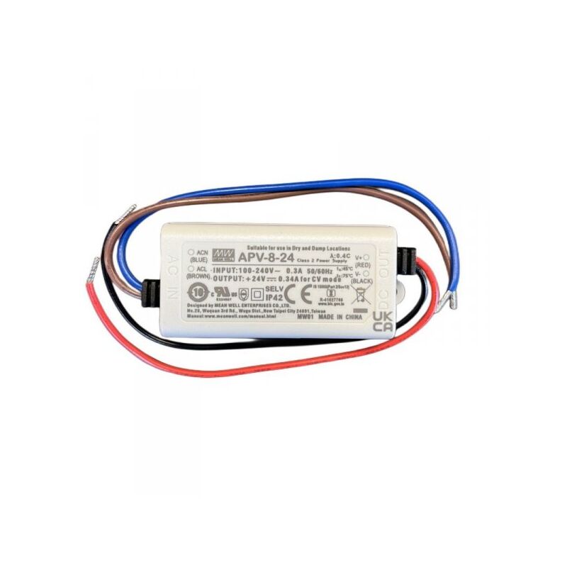 foto del prodotto mean well mw apv 8 24 alimentatore 8w 24v 0,34a ip30 input 220v e 110v