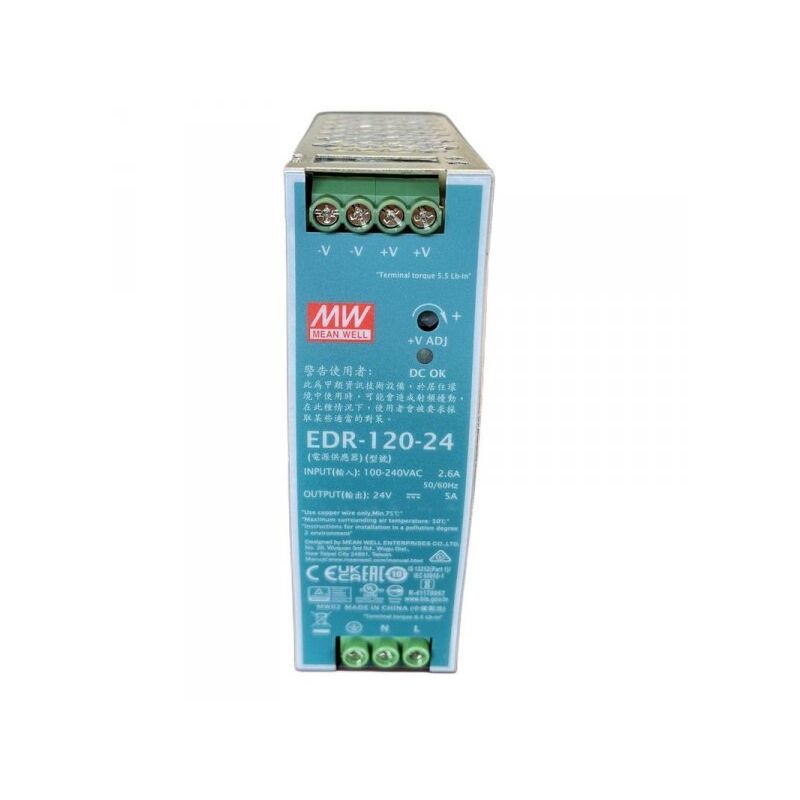 foto del prodotto mean well mw edr 120 24 alimentatore guida din 120w 24v 5a input 220v e 110v