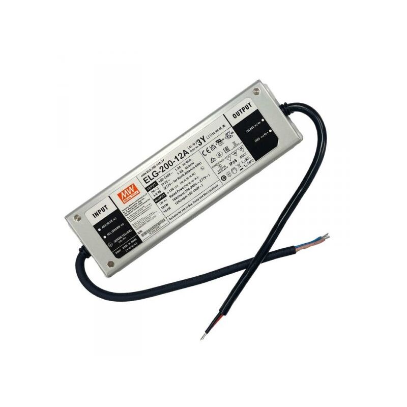 foto del prodotto mean well mw elg 200 12a 3y alimentatore ip67 200w 12v 16a input 220v e 110v