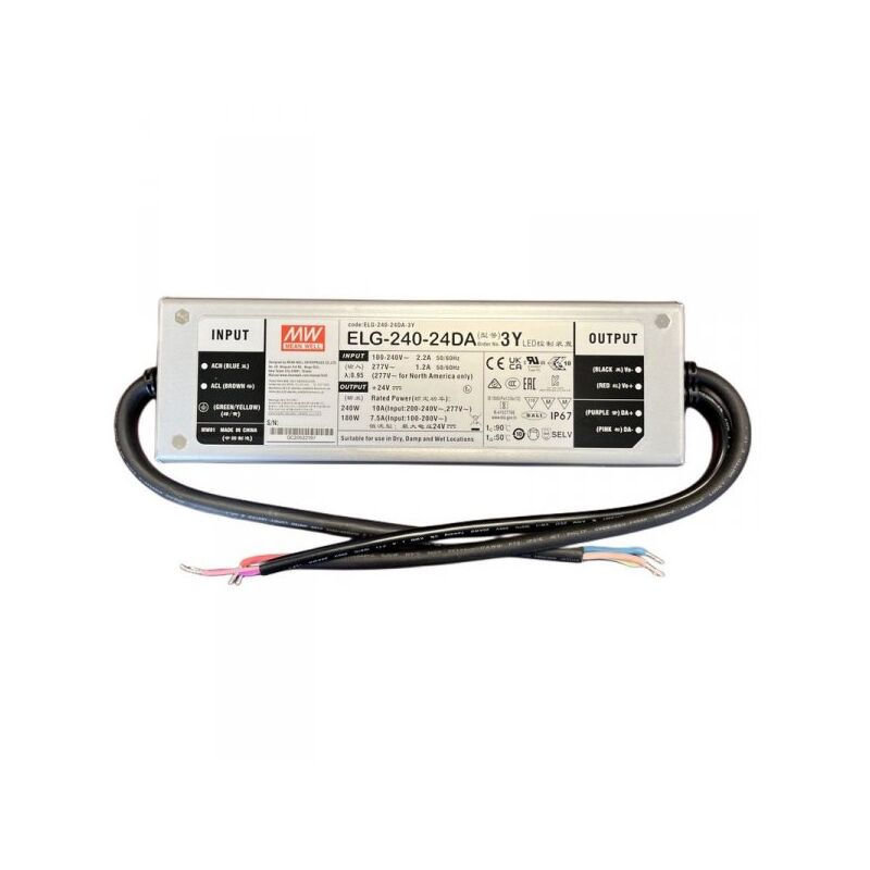 foto del prodotto mean well mw elg 240 24da 3y alimentatore dimmerabile dali ip67 240w 24v 10a input 220v e 110v
