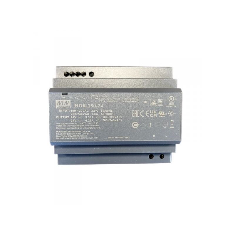 foto del prodotto mean well mw hdr 150 24 alimentatore guida din 150w 24v 6,25a input 220v e 110v
