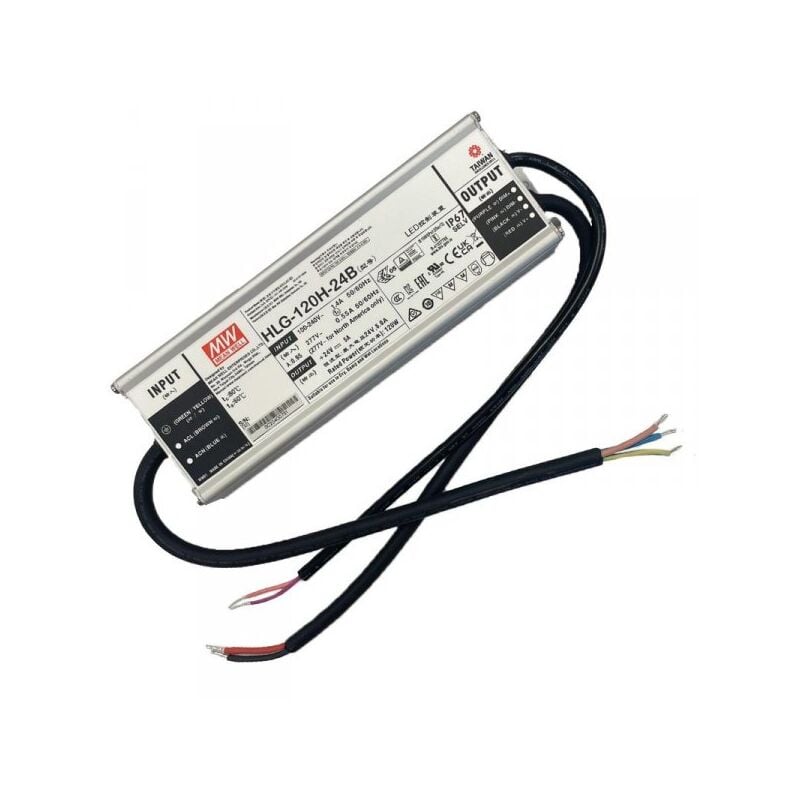 foto del prodotto mean well mw hlg 120h 24b alimentatore led driver cc cv dimmerabile 120w 24v 5a ip67 input 220v 110v