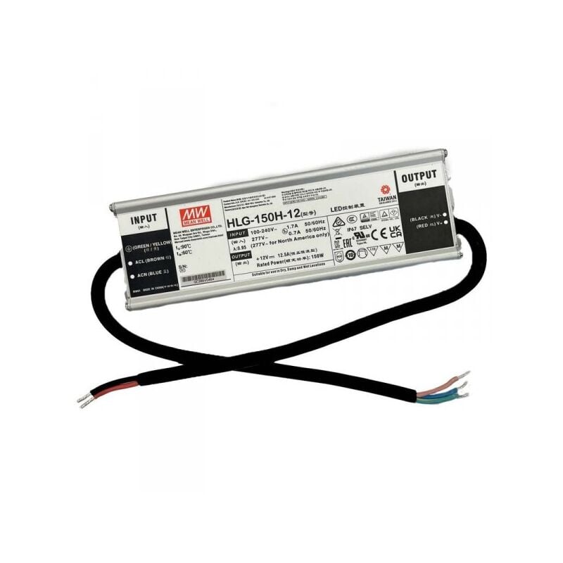 foto del prodotto mean well mw hlg 150h 12 alimentatore led driver cc cv 150w 12v 12,5a ip67 input 220v 110v