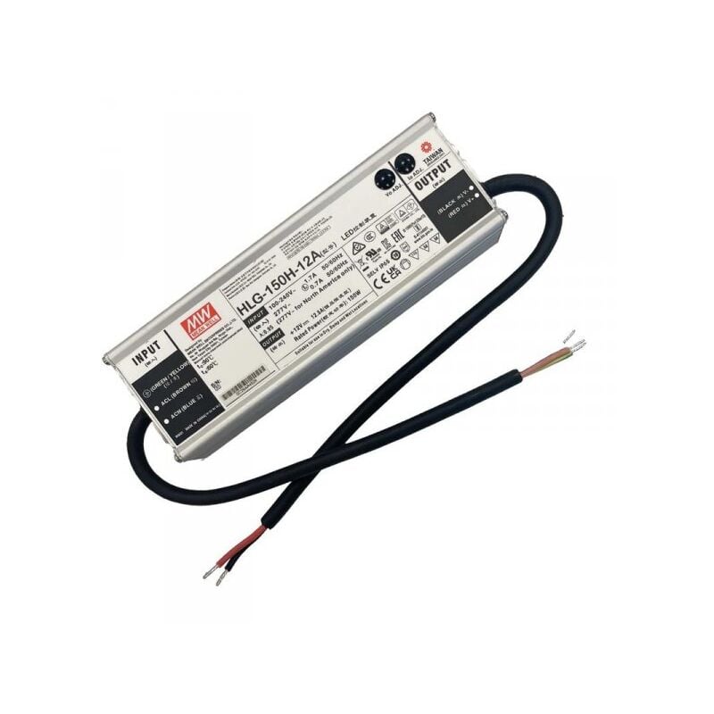 foto del prodotto mean well mw hlg 150h 12a alimentatore led driver cc cv 150w 12v 12,5a ip67 input 220v 110v