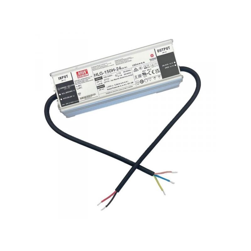 foto del prodotto mean well mw hlg 150h 24 alimentatore led driver cc cv 150w 24v 6,3a ip67 input 220v 110v