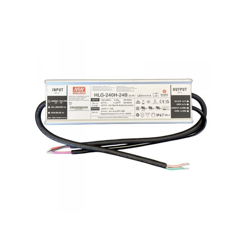 foto del prodotto mean well mw hlg 240h 24b alimentatore ip67 240w 24v 10a dimmerabile 1 10v pwm input 220v e 110v