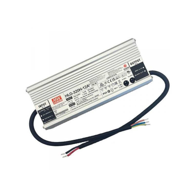 foto del prodotto mean well mw hlg 320h 12a alimentatore led driver cv cc ip67 264w 12v 22a input 220v e 110v