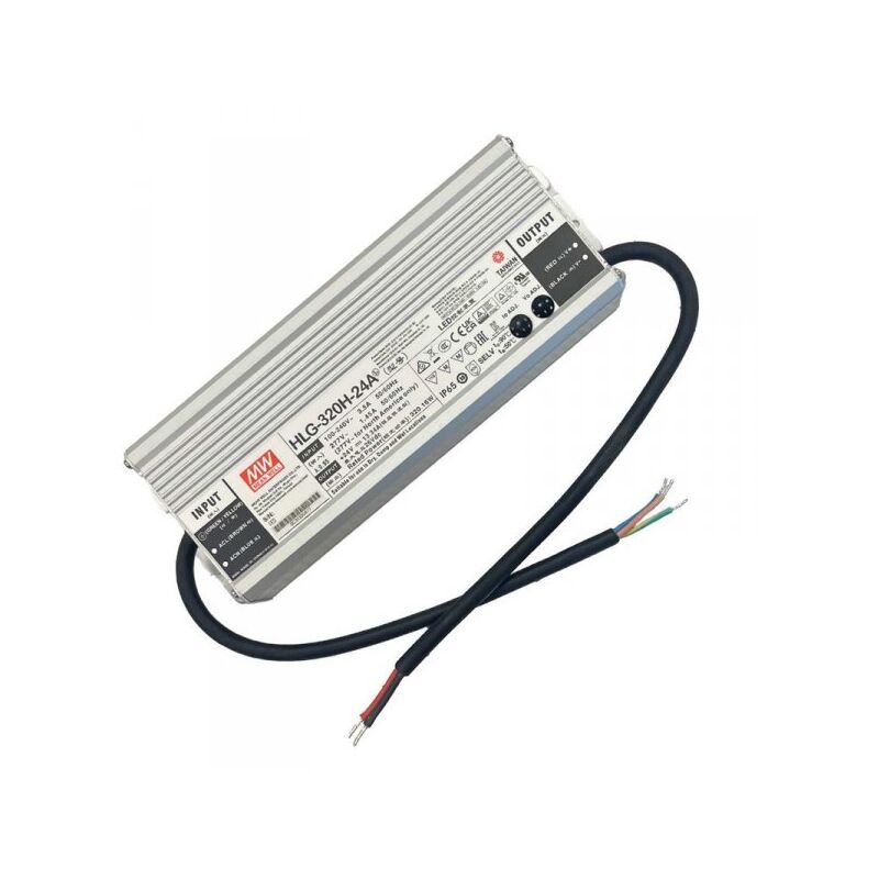 foto del prodotto mean well mw hlg 320h 24a alimentatore led driver cv cc ip67 320w 24v 13,34a input 220v e 110v