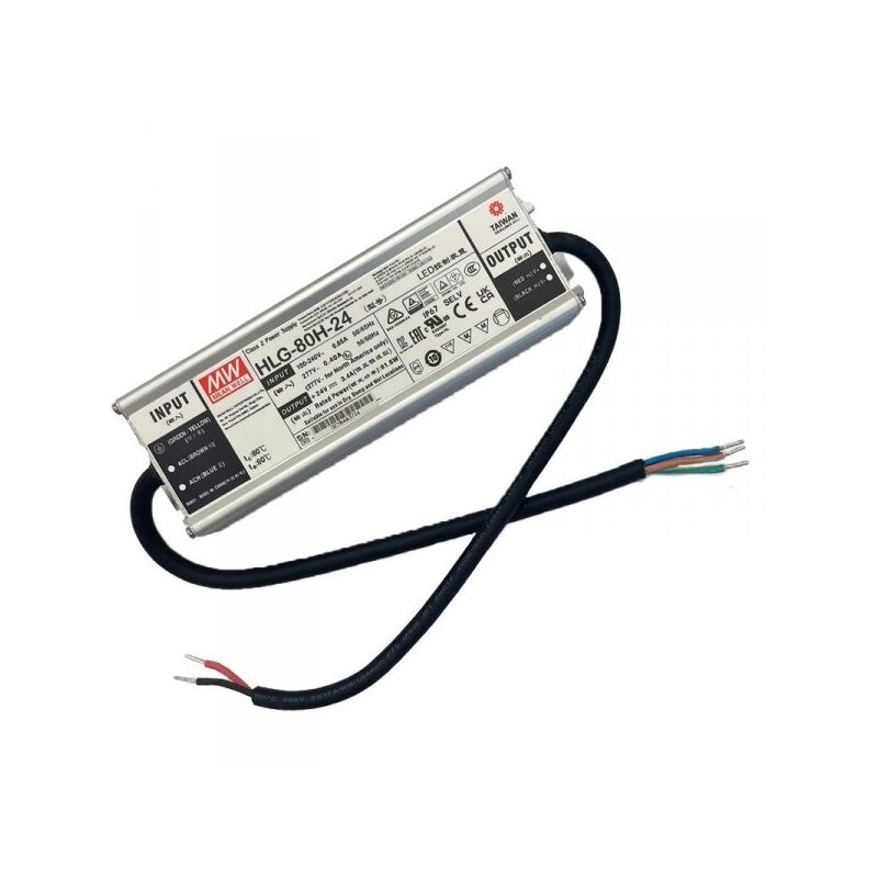 foto del prodotto mean well mw hlg 80h 24 alimentatore led driver cv cc ip67 80w 24v 3,4a input 220v e 110v