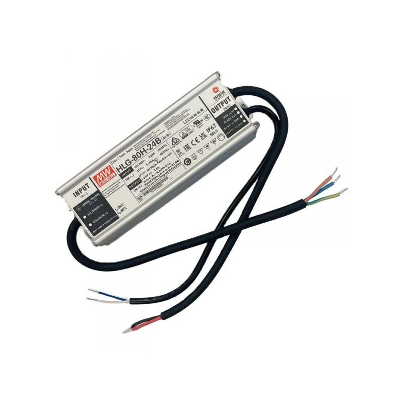 foto del prodotto mean well mw hlg 80h 24b alimentatore led driver cv cc ip67 dimmerabile 80w 24v 3,4a input 220v e 110v