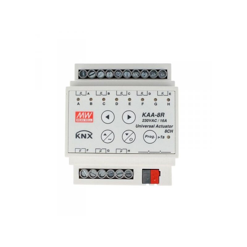 foto del prodotto mean well mw kaa 8r attuatore knx universale relay on off 8 canali 16a konnex con guida din binario per tapparelle saracinesche