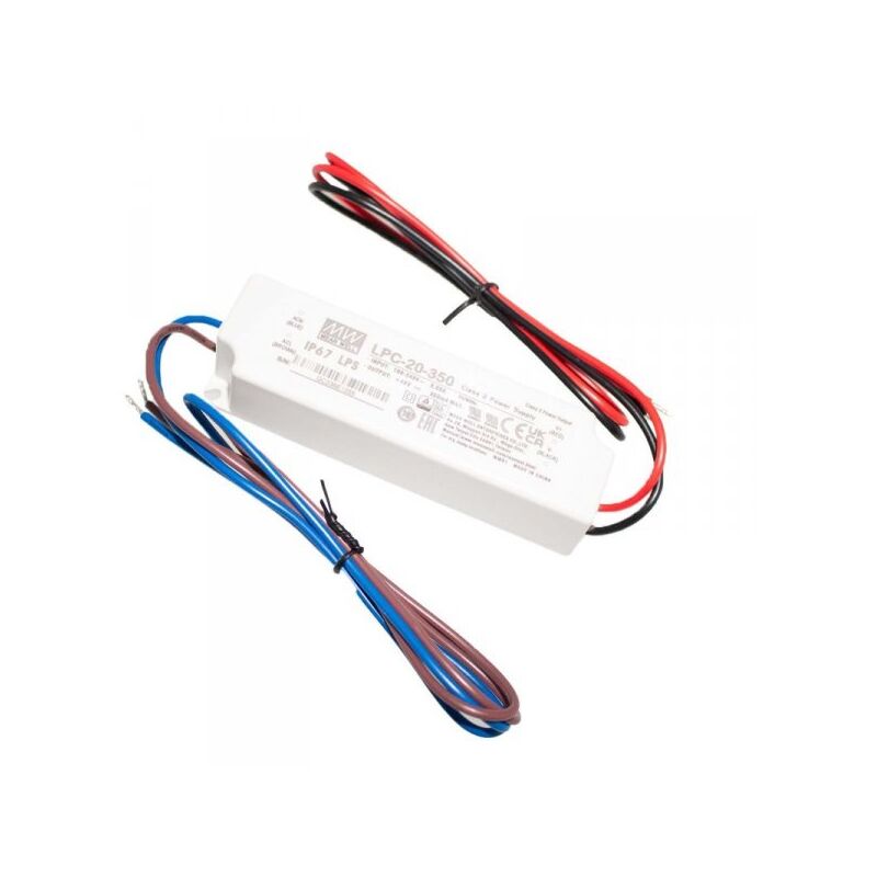 foto del prodotto mean well mw led driver cc lpc 20 350 ip67 output 17w 48v 350ma input 100 240v 0,55a corrente costante