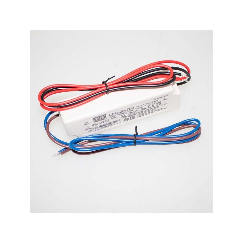 foto del prodotto mean well mw led driver cc lpc 20 700 ip67 output 21w 30v 700ma input 100 240v 0,55a corrente costante