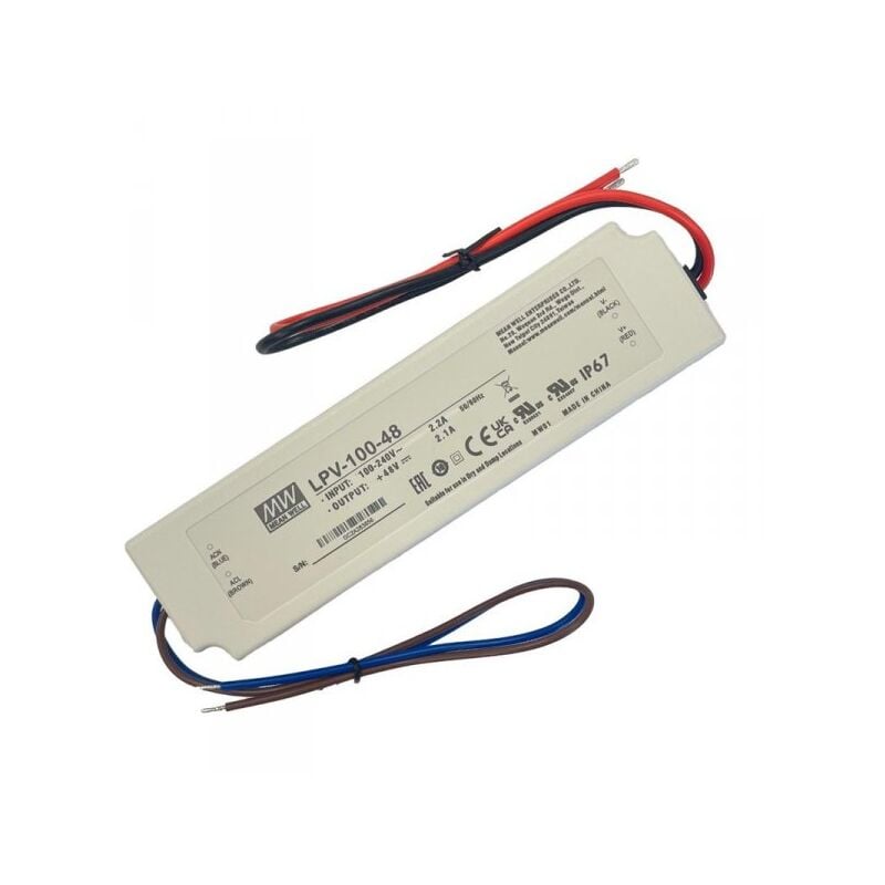 foto del prodotto mean well mw lpv 100 48 alimentatore trasformatore cv impermeabile ip67 48v 100w 2,1a input 220v e 110v