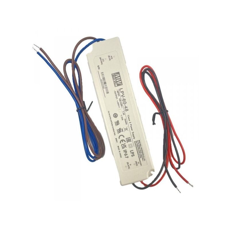 foto del prodotto mean well mw lpv 60 48 alimentatore trasformatore cv 60w 48v 1,25a impermeabile ip67 input 220v e 110v