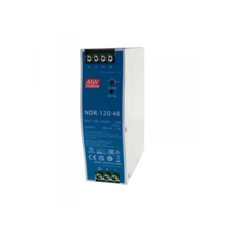 foto del prodotto mean well mw ndr 120 48 trasformatore rotaia industriale 48v 120w 2,5a barra guida din rail power supply input 220v 110v