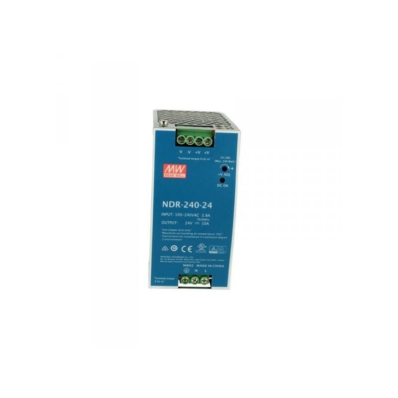 foto del prodotto mean well mw ndr 240 24 trasformatore rotaia industriale 24v 240w 10a barra guida din rail power supply input 220v 110v