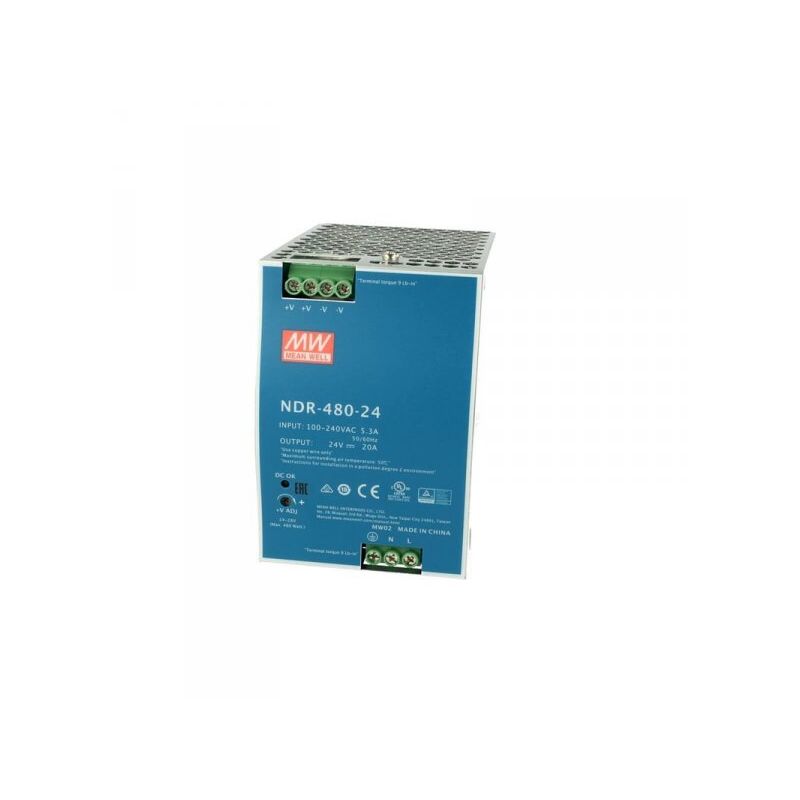foto del prodotto mean well mw ndr 480 24 trasformatore rotaia industriale 24v 480w 20a barra guida din rail power supply input 220v 110v