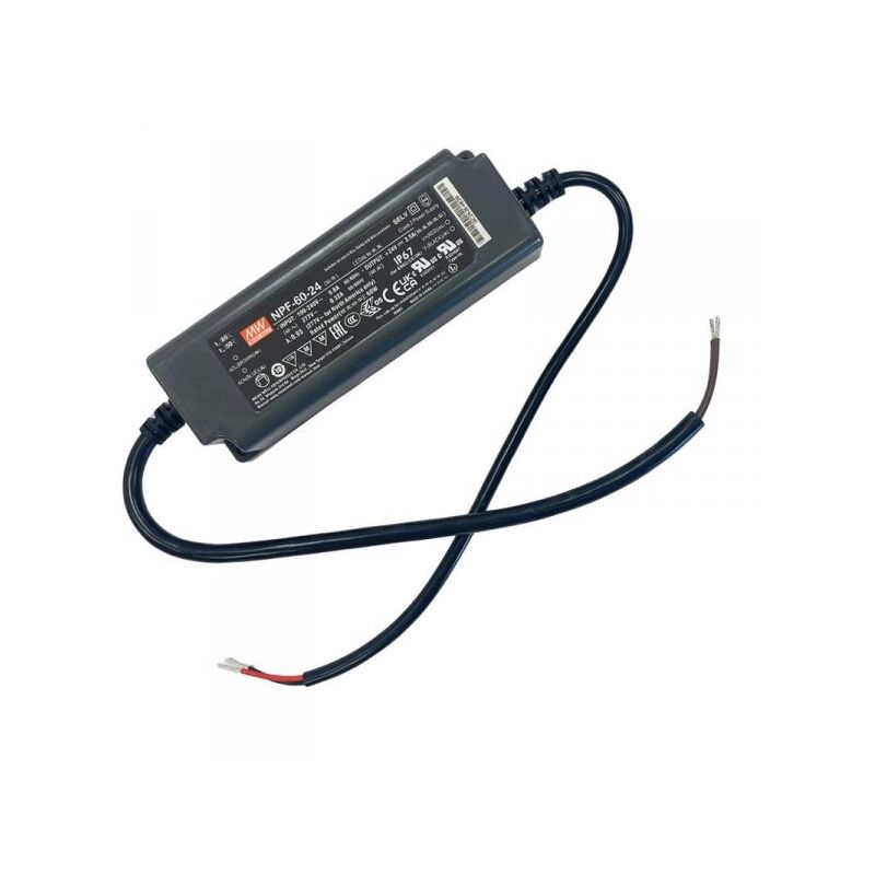 foto del prodotto mean well mw npf 60 24 alimentatore trasformatore ip67 60w 24v 2,5a input 220v e 110v