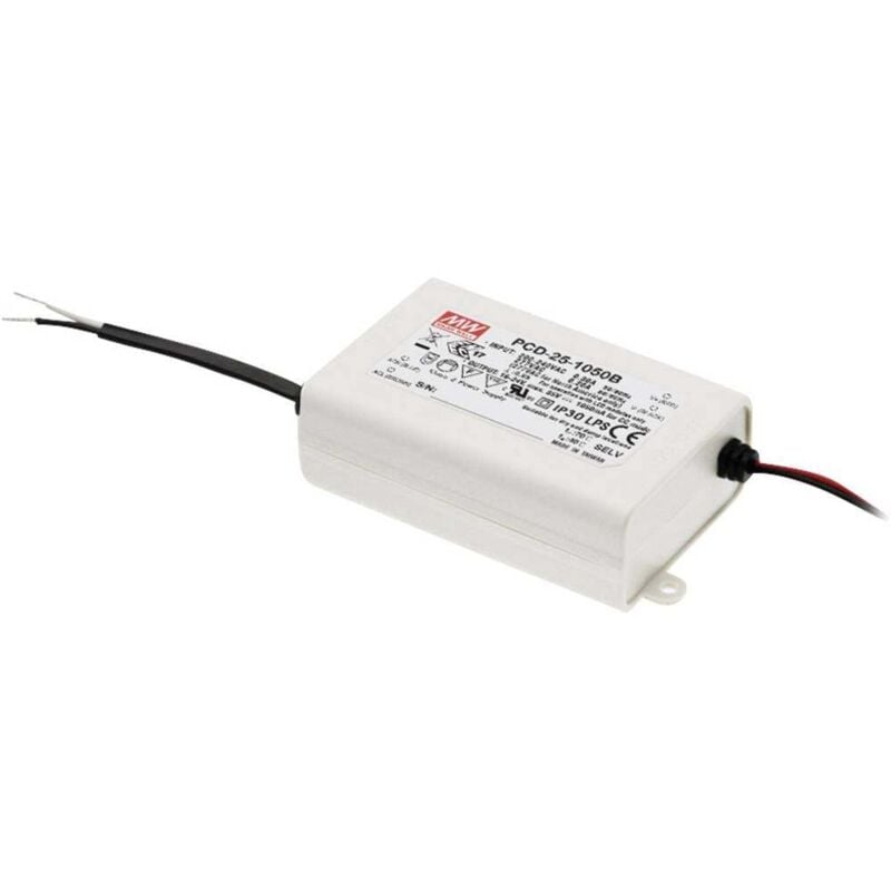 foto del prodotto mean well mw pcd 25 700b driver per led corrente costante 25 w 0.7 a 24 36 v dc dimmerabile, circuito pfc, protezione