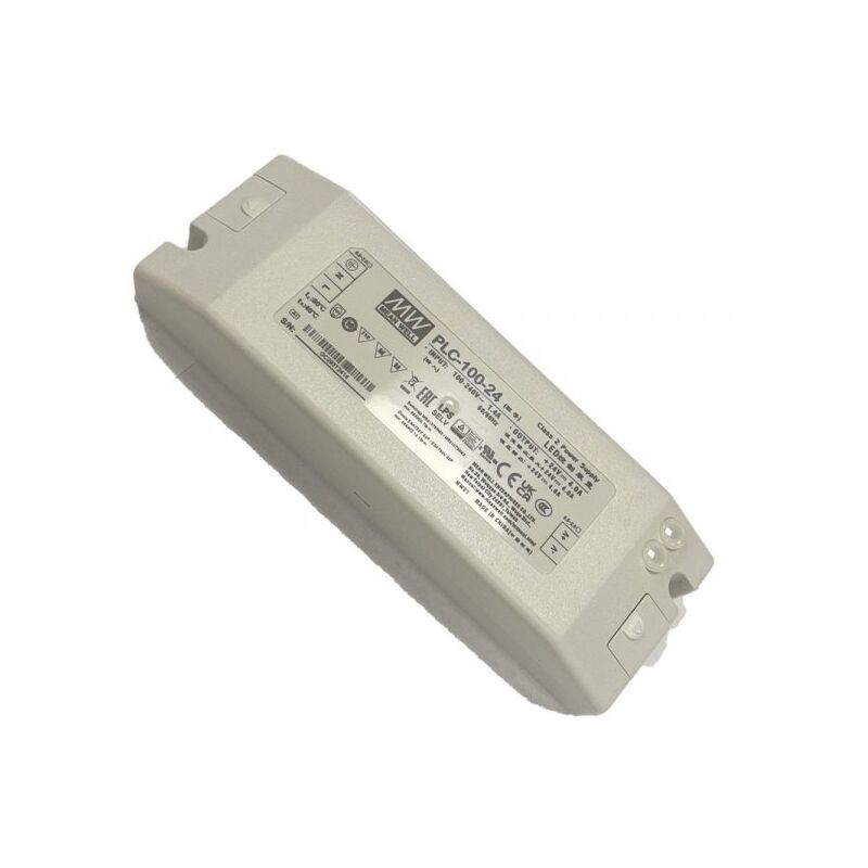 foto del prodotto mean well mw plc 100 24 alimentatore 24v 4a 100w con scatola chiusa in plastica input 220v e 110v