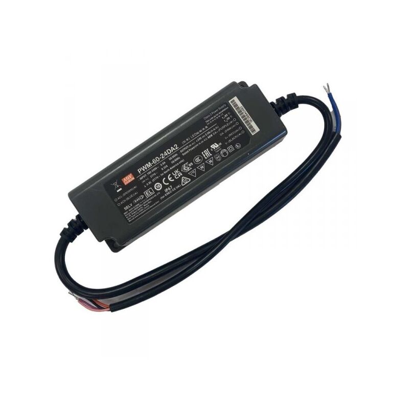 foto del prodotto mean well mw pwm 60 24da2 alimentatore led dimmerabile dali e dali 2 60w 24v 2,5a ip67 input 220v e 110v