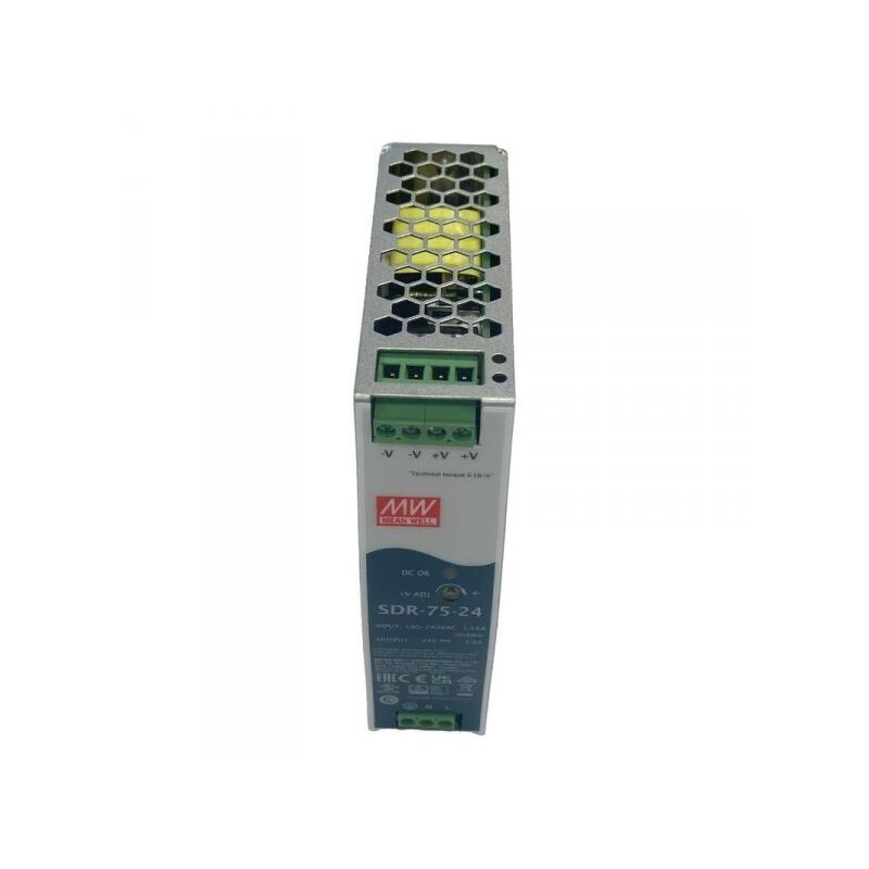 foto del prodotto mean well mw sdr 75 24 alimentatore din rail 120w 24v 3,2a per automazione industriale input 220v 110v