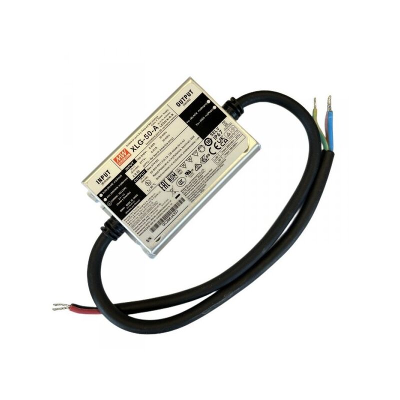 foto del prodotto mean well mw xlg 50 a led driver cc 1000ma 22v 54v 50w impermeabile ip67 input 220v 110v