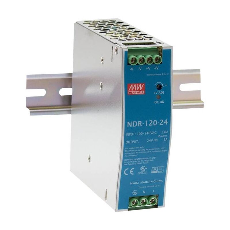 foto del prodotto mean well ndr 120 24 alimentatore per guida din 24 v dc 5 a 120 w num. uscite 1 x contenuto 1 pz.